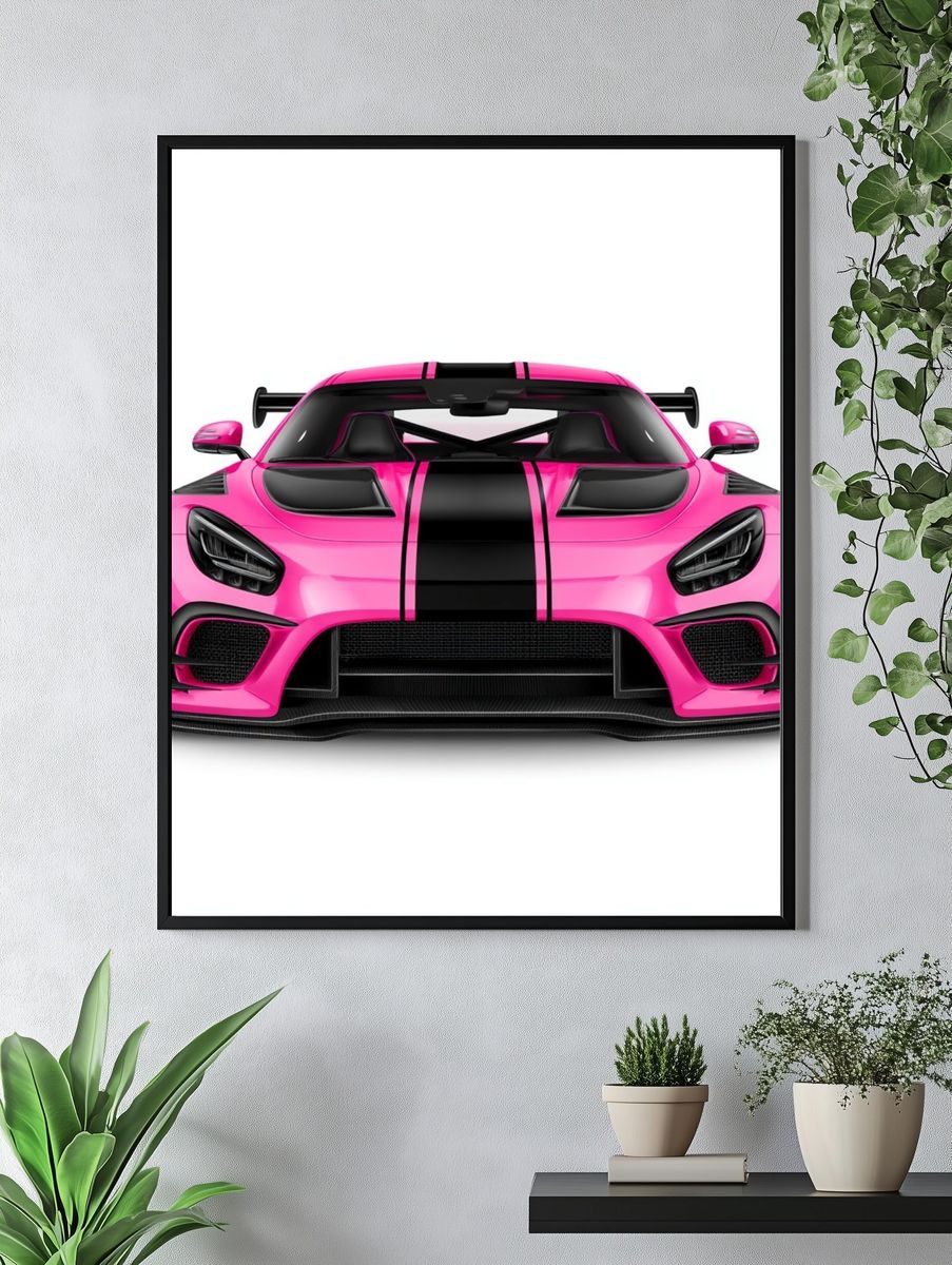 Pink Supercar Front View Poster. — room view 4