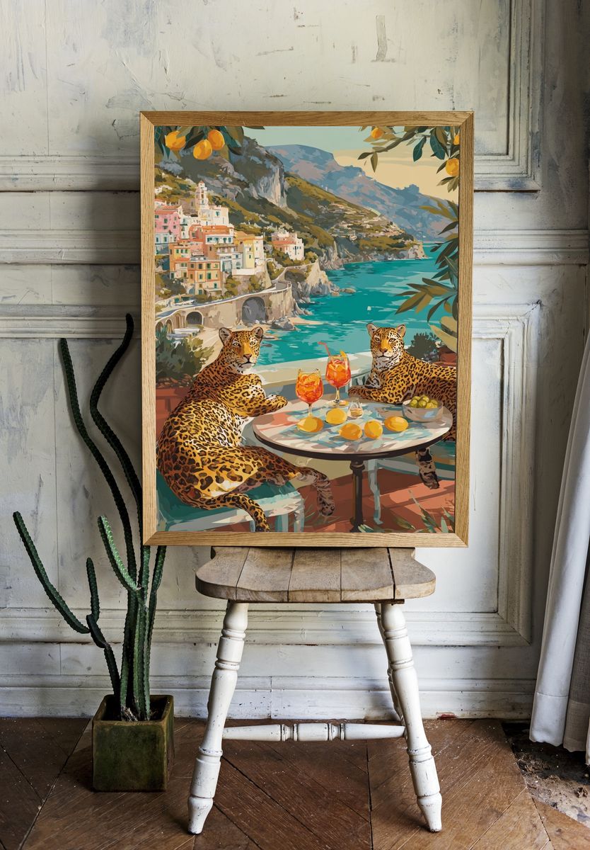 Amalfi Leopards Illustration Poster. — room view 1