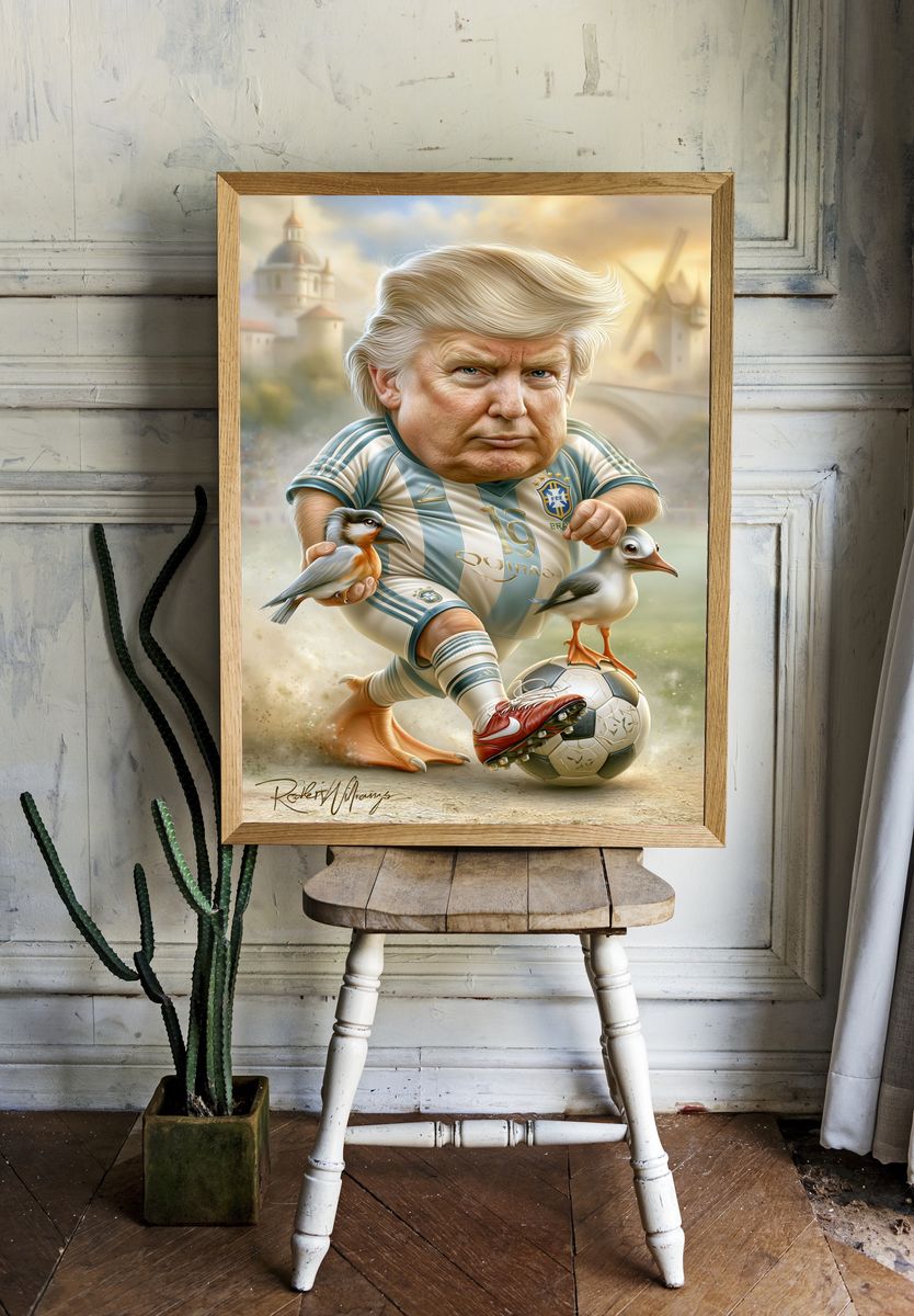 Trump Soccer Caricature Illustration Poster. room preview