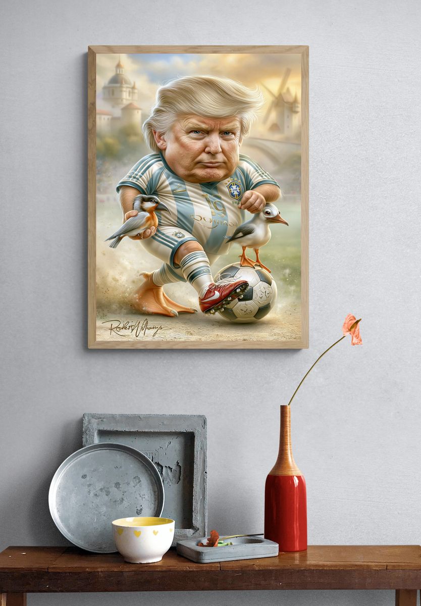 Trump Soccer Caricature Illustration Poster. — room view 3
