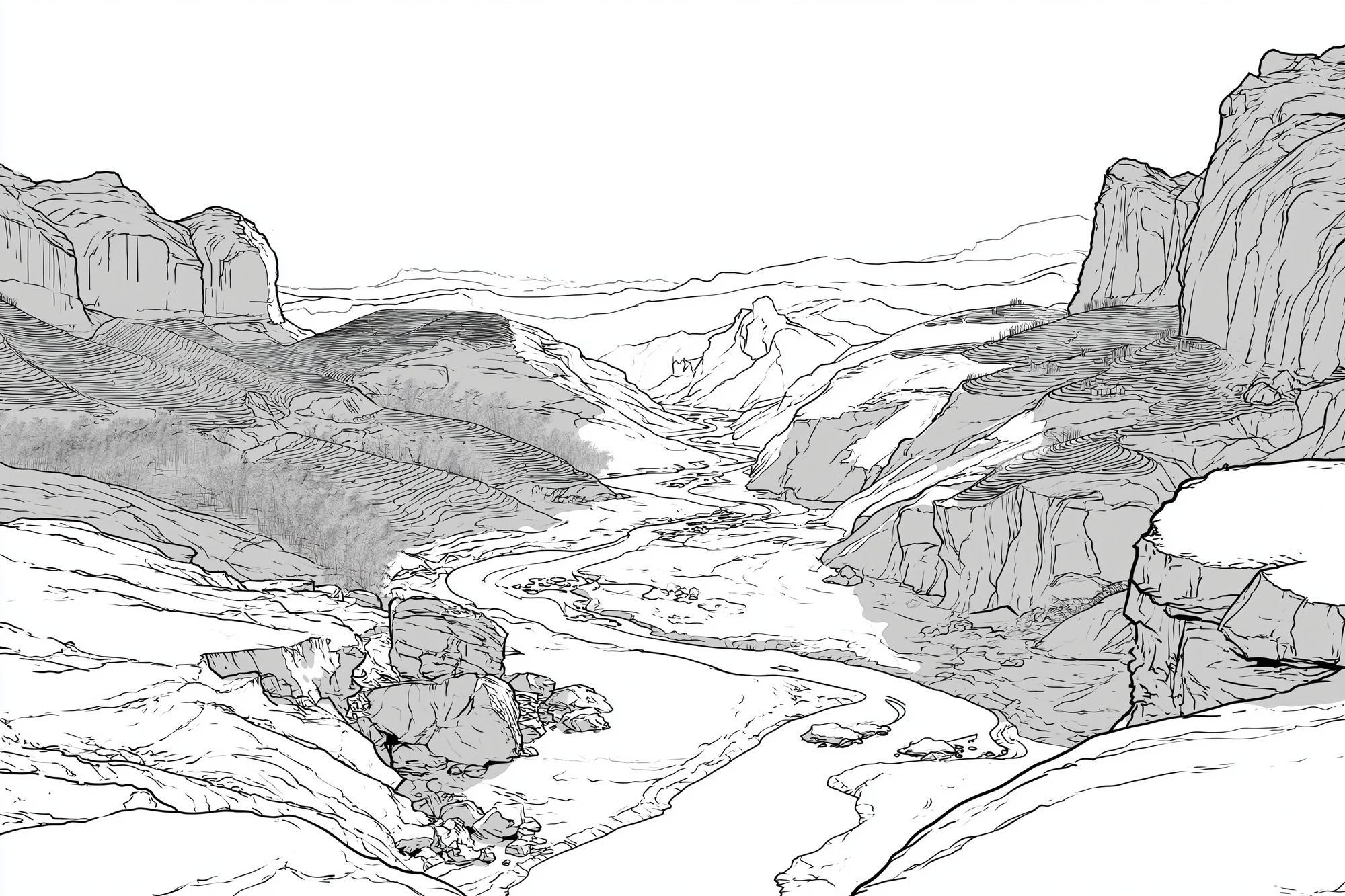 Snowy Canyon Line Art Poster. poster — illustration art