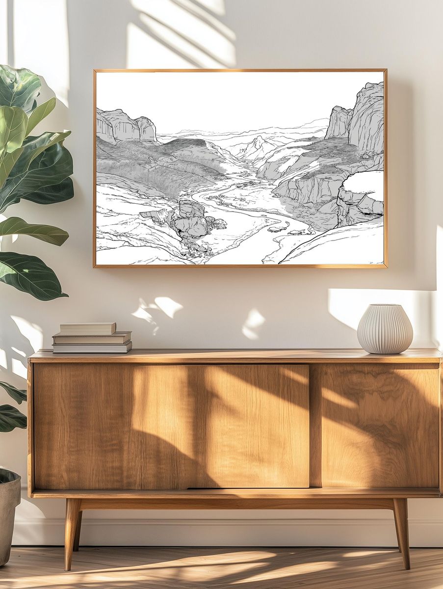 Snowy Canyon Line Art Poster. — room view 3