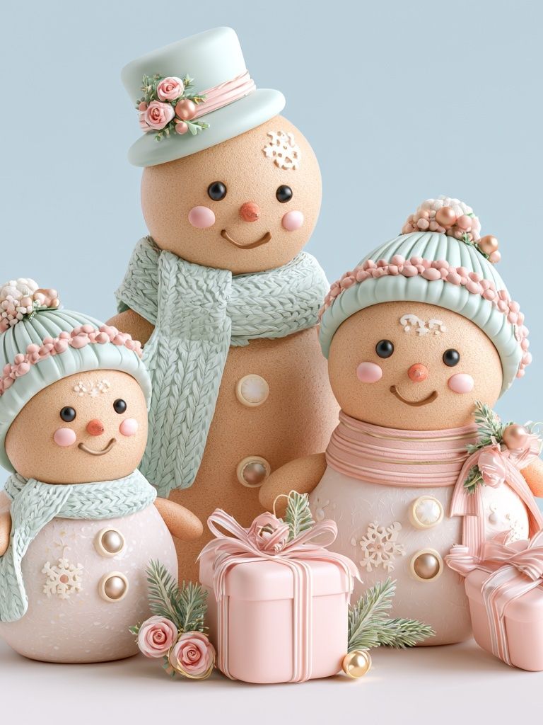 Pastel Snowman Family Illustration Poster. poster detail