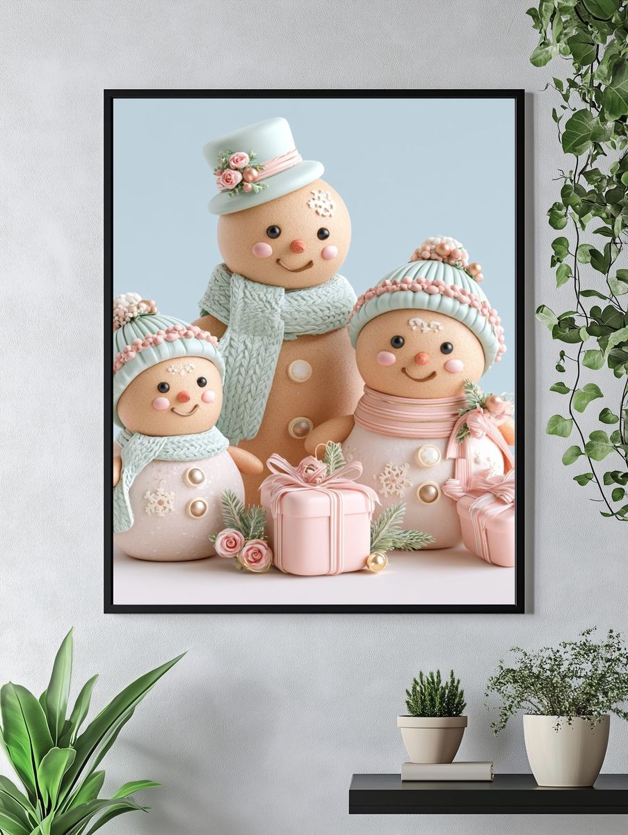 Pastel Snowman Family Illustration Poster. — room view 4