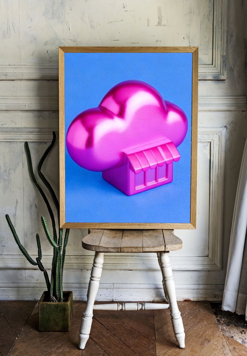 Pink Cloud Shop Illustration Poster. room preview