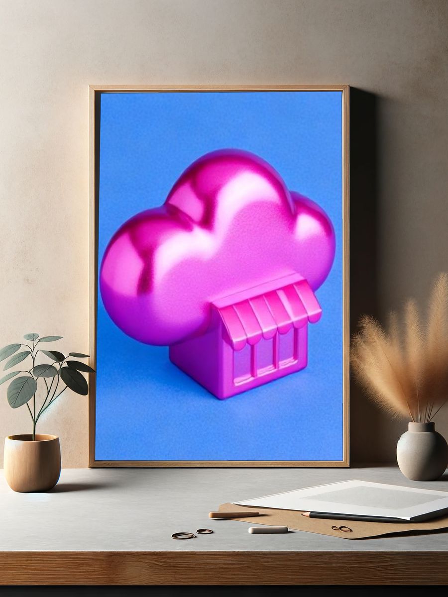 Pink Cloud Shop Illustration Poster. — room view 2
