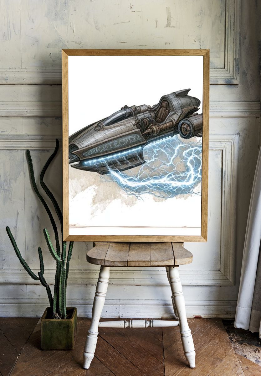 Sci-Fi Speeder Digital Art Poster. — room view 1