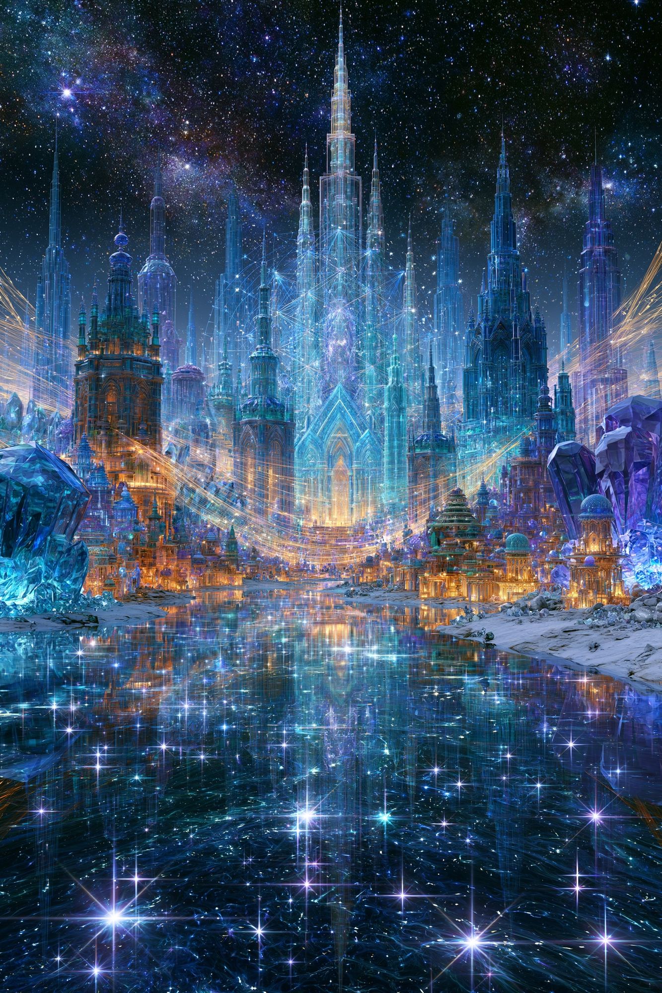 Celestial Crystal City Fantasy Print. poster detail