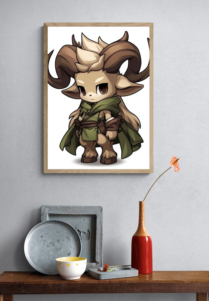 Horned Fantasy Character Illustration Poster. — room view 3