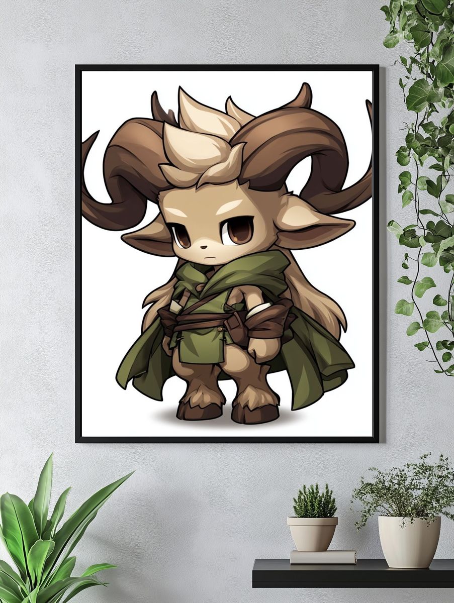 Horned Fantasy Character Illustration Poster. — room view 4