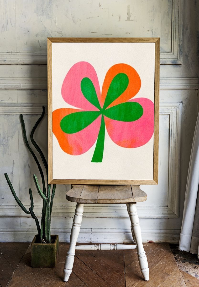 Neon Clover Illustration Poster. — room view 1