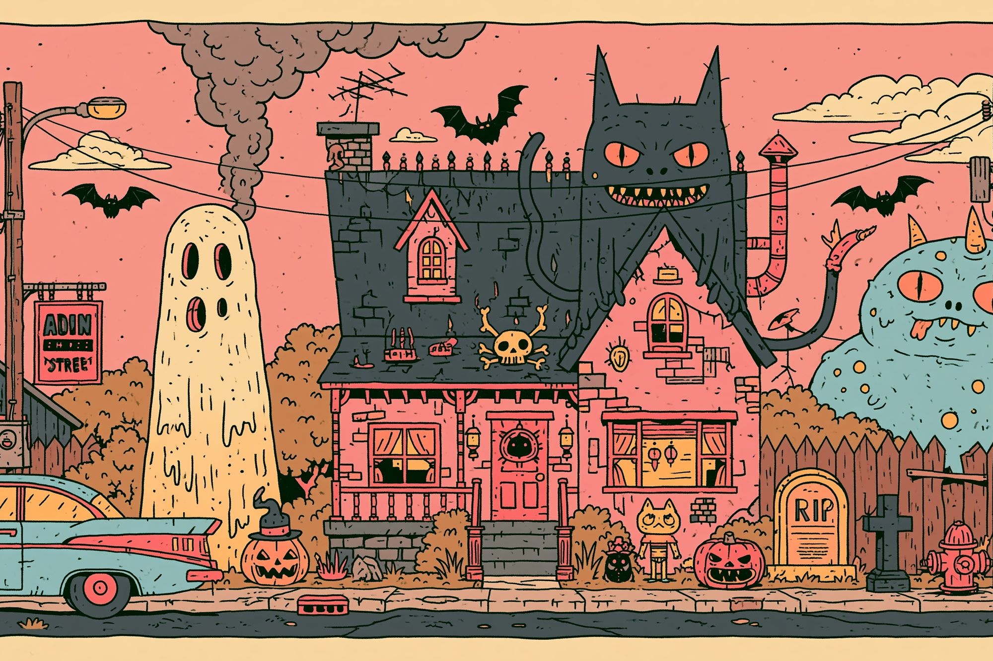 Spooky Monster House Illustration Poster. poster detail
