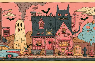 Spooky Monster House Illustration Poster. poster