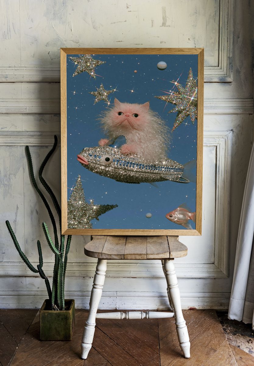 Cosmic Catfish Fantasy Illustration Poster. — room view 1
