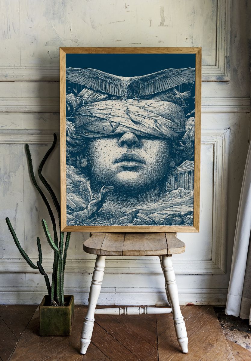 Classical Surrealism Illustration Print. — room view 1