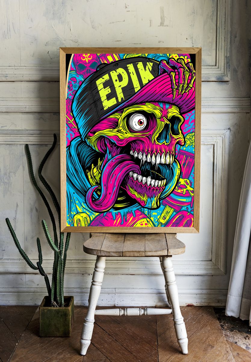 Neon Skull Cap Poster. room preview