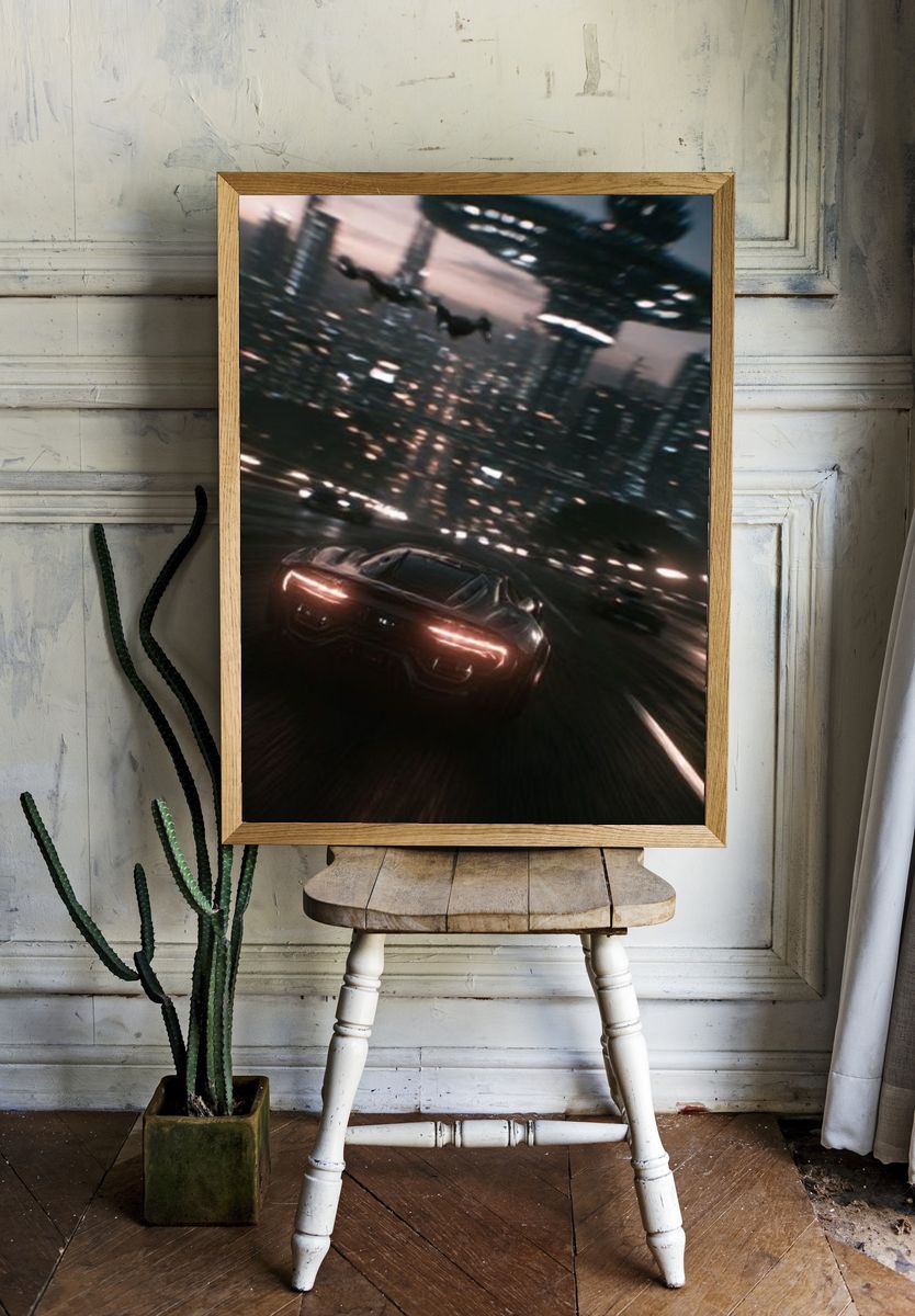 Futuristic City Chase Poster. — room view 1