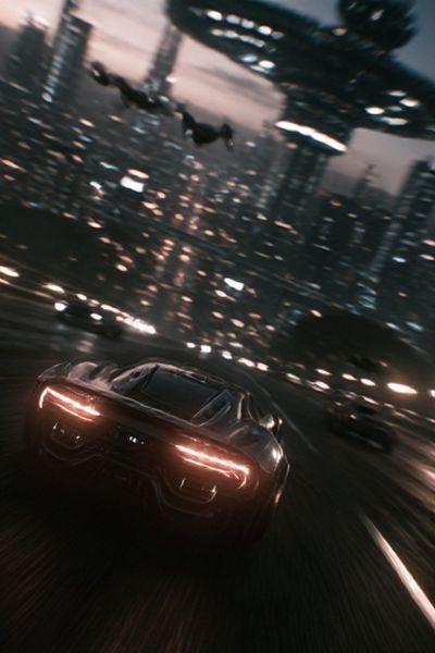 Futuristic City Chase Poster. poster