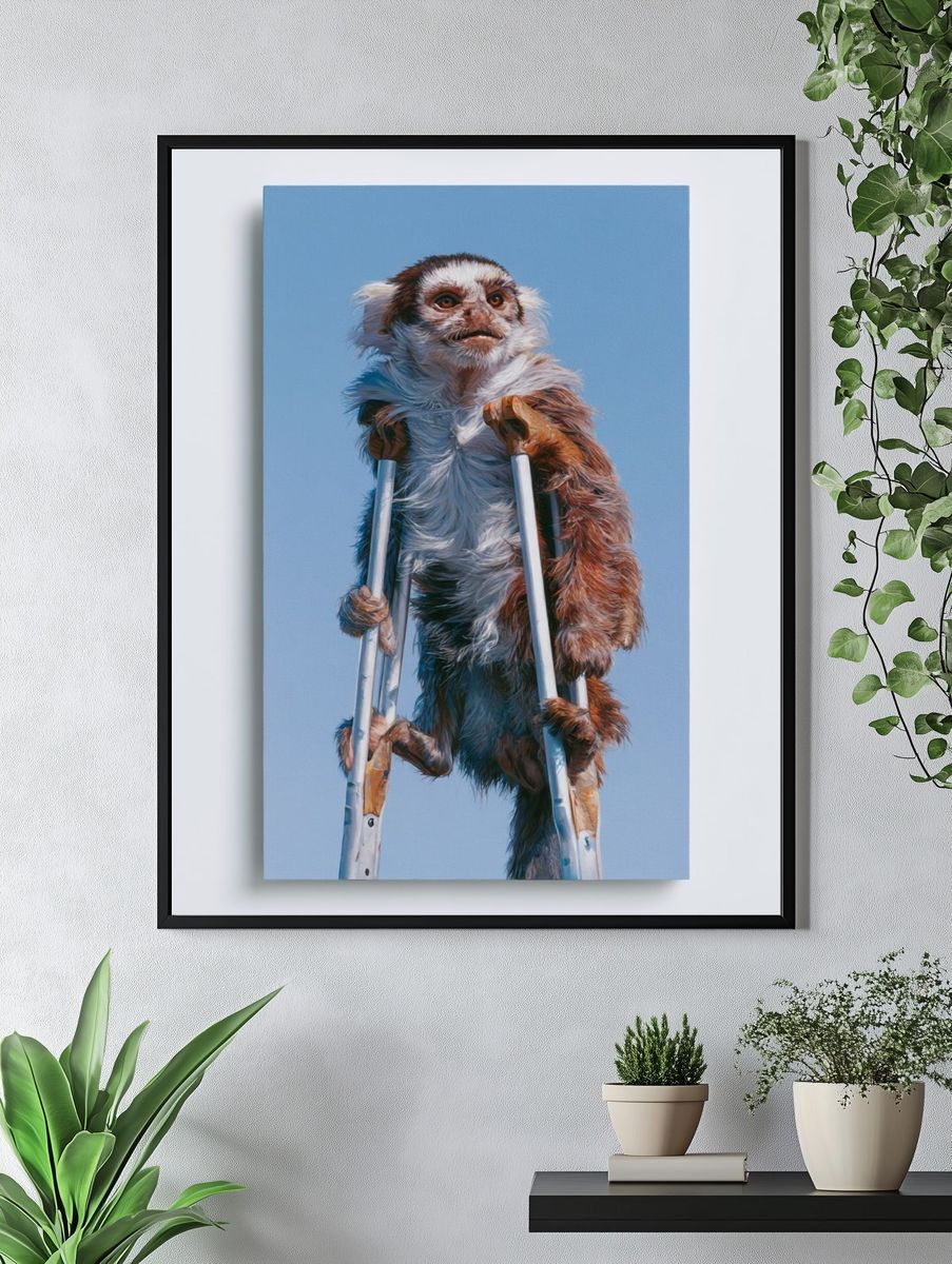 Monkey on Crutches Illustration Poster. — room view 4