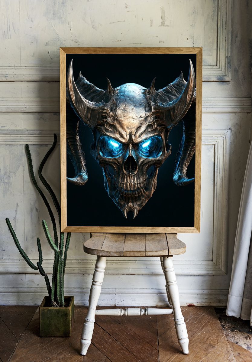 Demonic Skull Illustration Poster. — room view 1