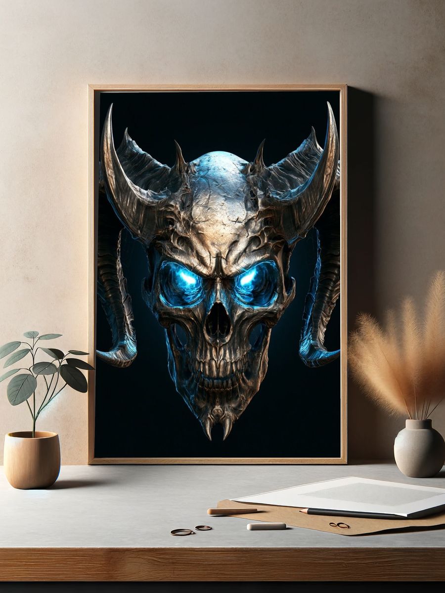 Demonic Skull Illustration Poster. — room view 2