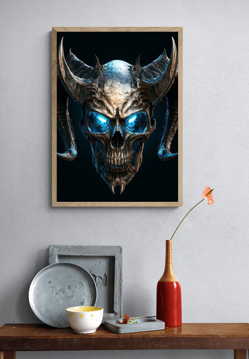 Demonic Skull Illustration Poster. — room view 3