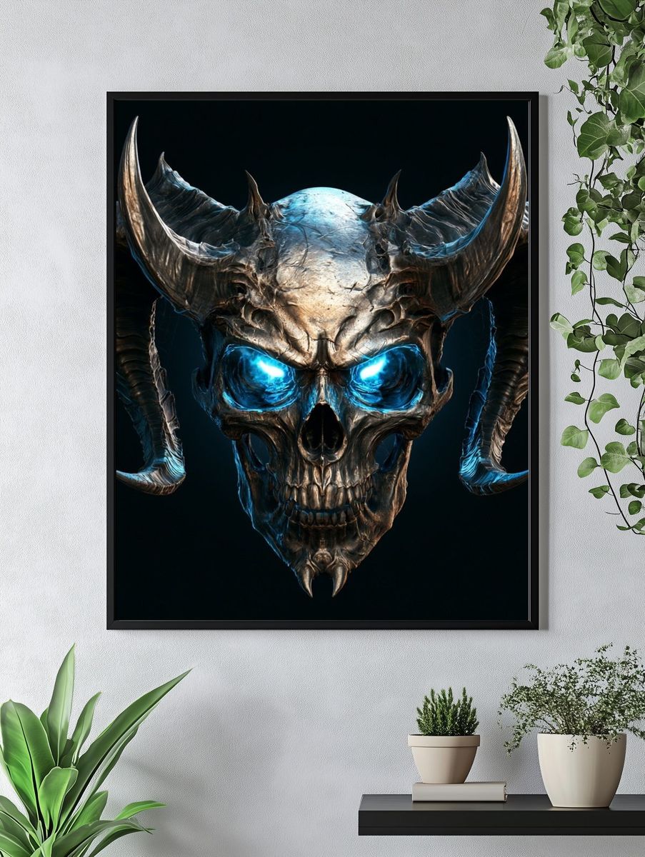 Demonic Skull Illustration Poster. — room view 4