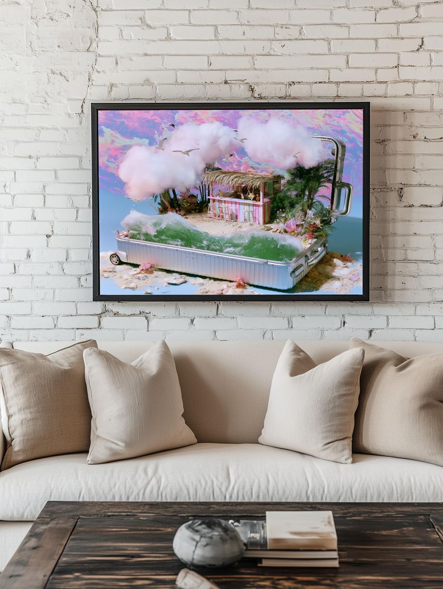 Dreamy Tropical Suitcase Island Poster. room preview