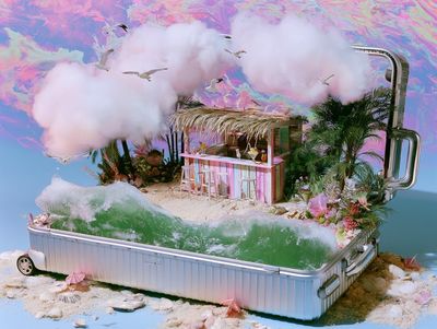 Dreamy Tropical Suitcase Island Poster. poster