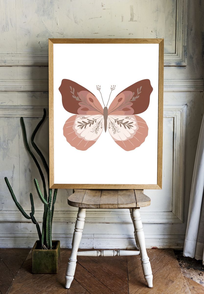 Boho Butterfly Illustration Poster. room preview