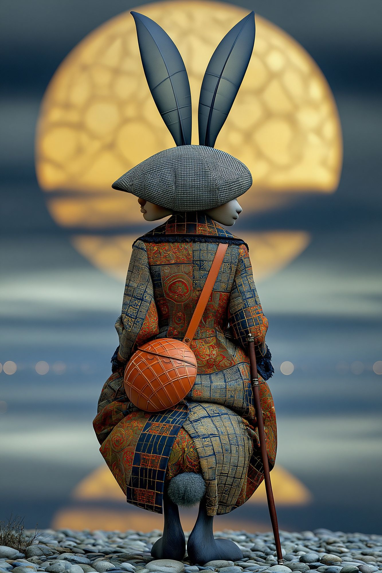 Moonlit Rabbit Figure Illustration Poster. poster — illustration art