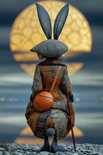 Moonlit Rabbit Figure Illustration Poster. poster