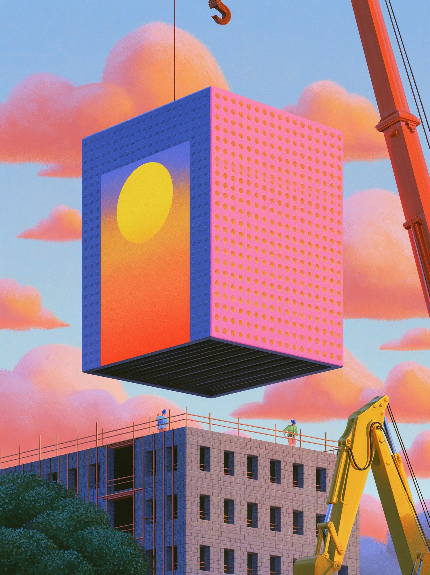 Floating Cube Construction Poster. poster — illustration art