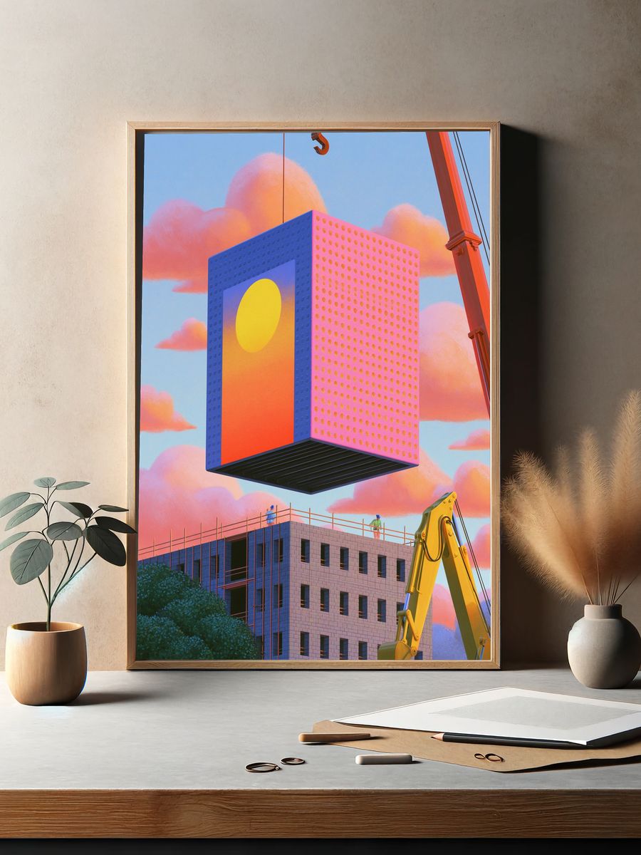 Floating Cube Construction Poster. — room view 2