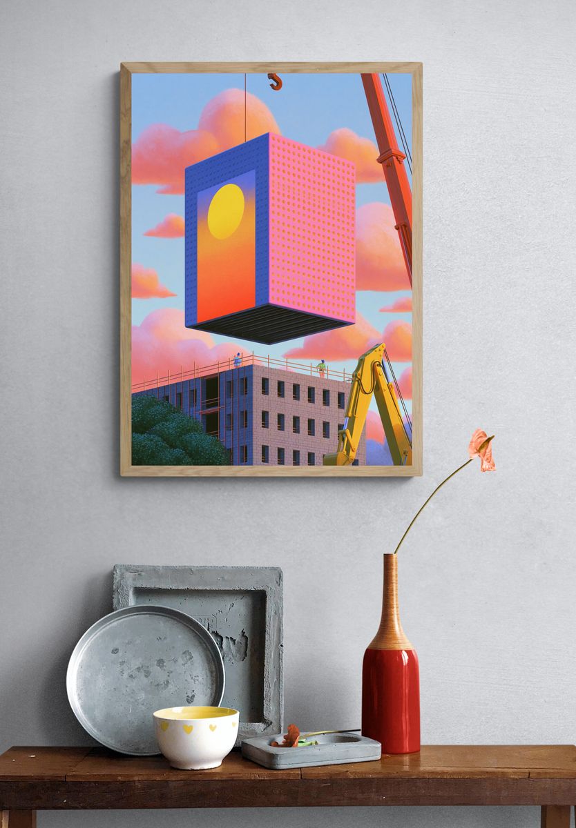 Floating Cube Construction Poster. — room view 3