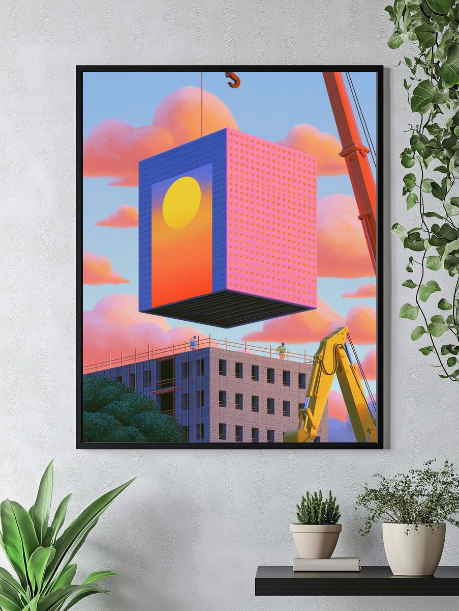 Floating Cube Construction Poster. — room view 4