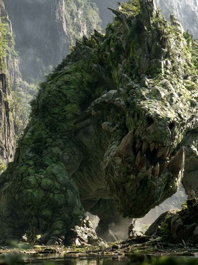 Giant Stone Dragon Fantasy Print. poster detail