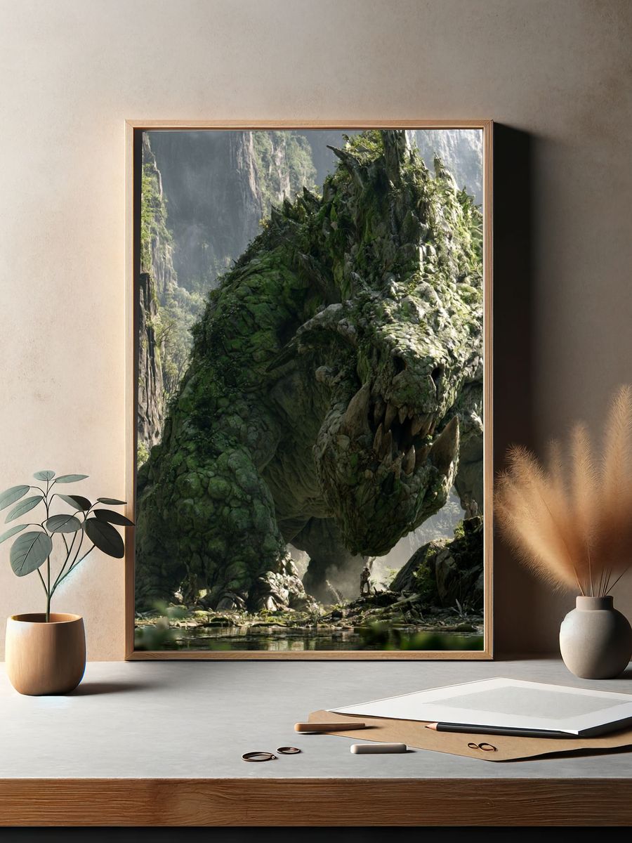Giant Stone Dragon Fantasy Print. — room view 2