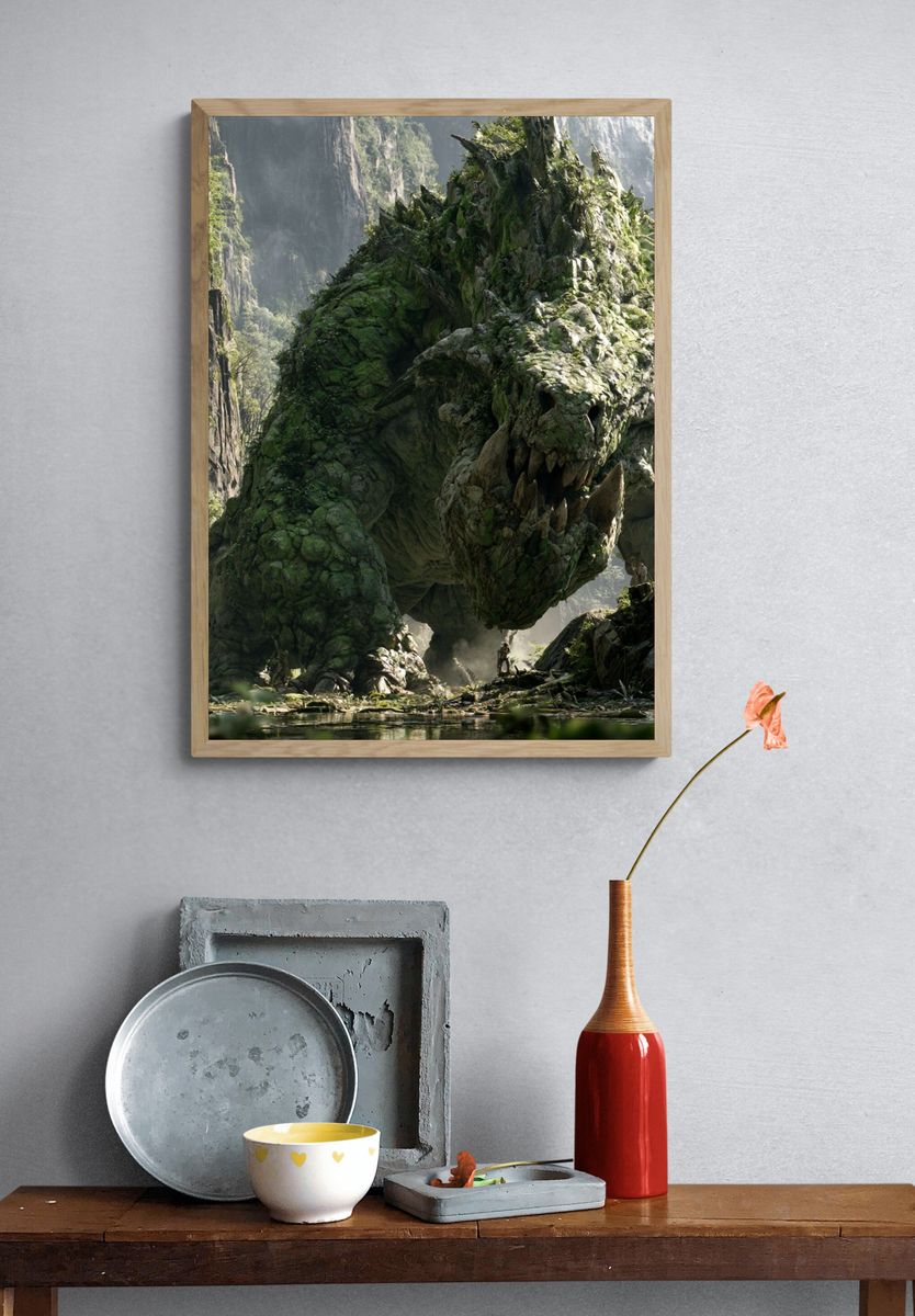 Giant Stone Dragon Fantasy Print. — room view 3