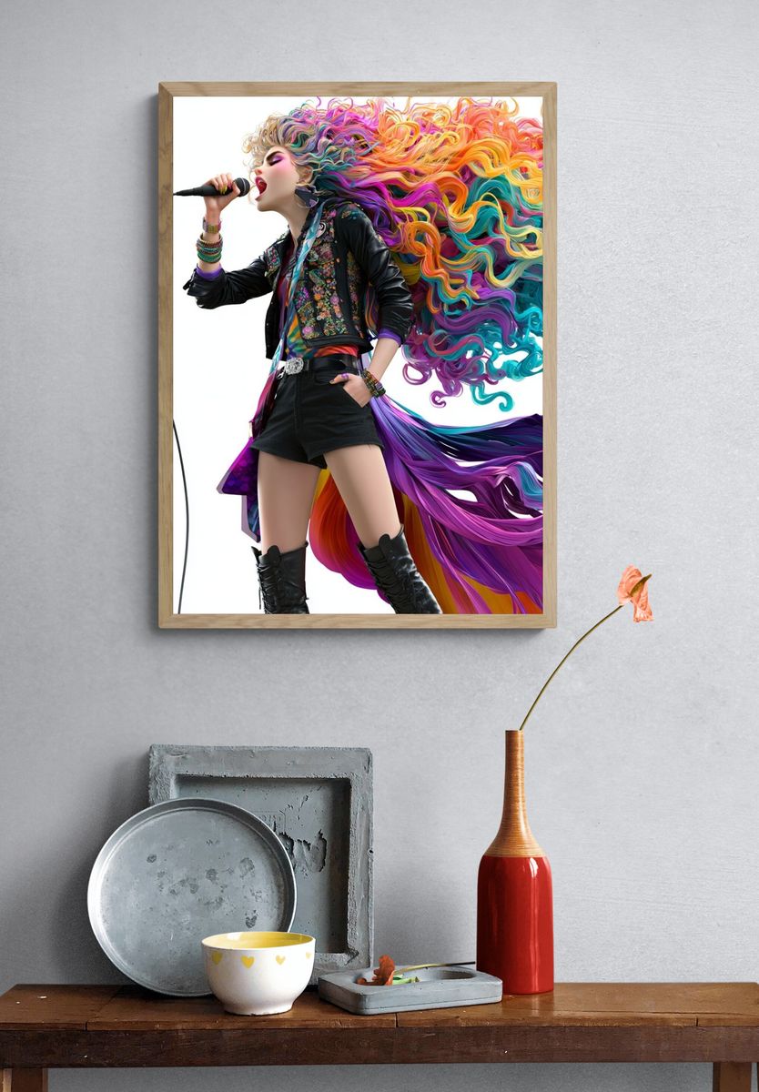 Colorful Singer Illustration Poster. — room view 3