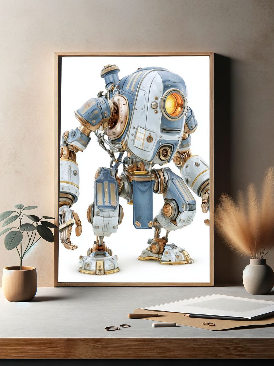 Steampunk Robot Illustration Poster. — room view 2