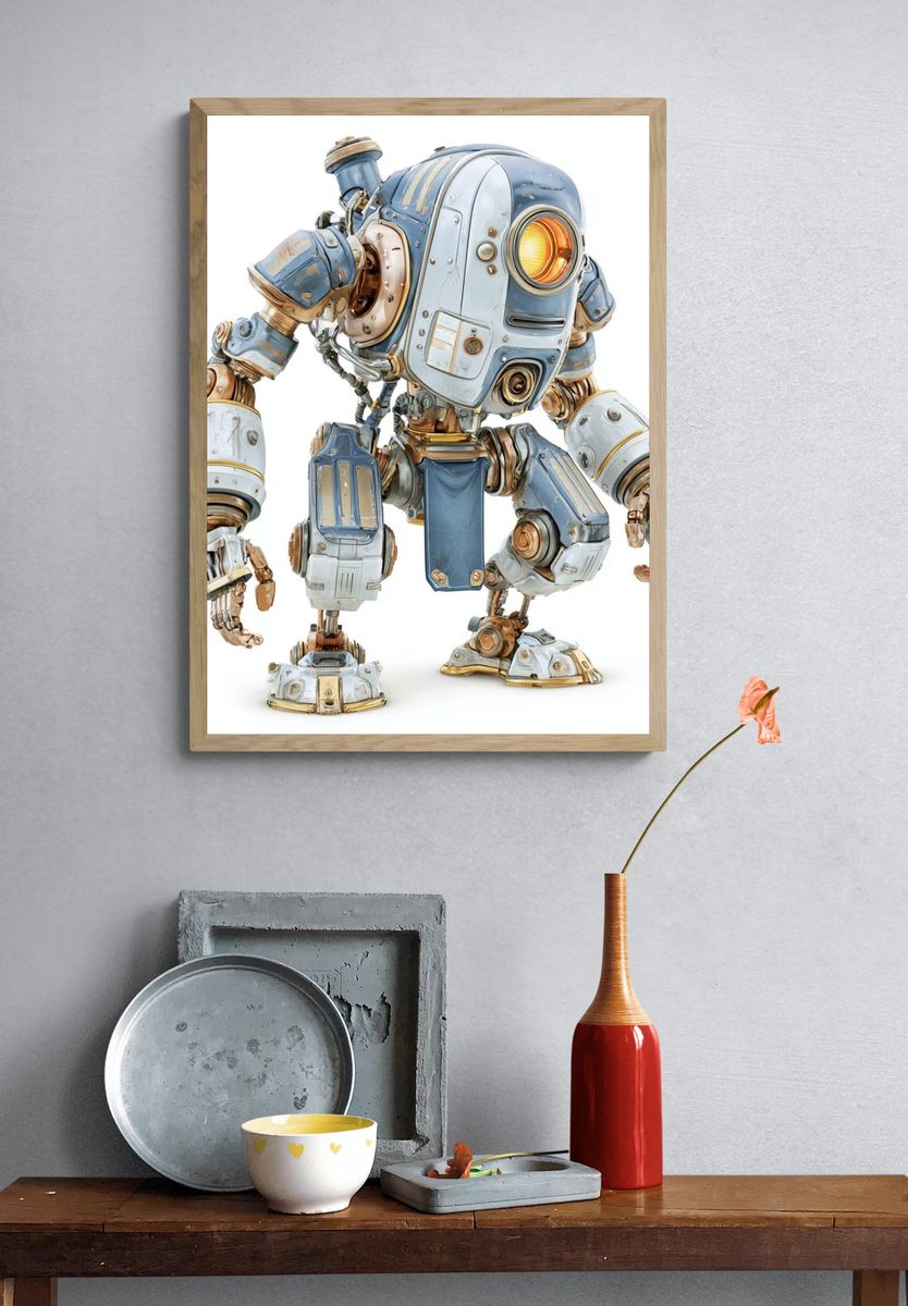 Steampunk Robot Illustration Poster. — room view 3
