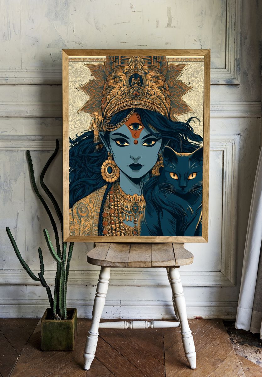 Divine Cat Goddess Illustration Poster. — room view 1