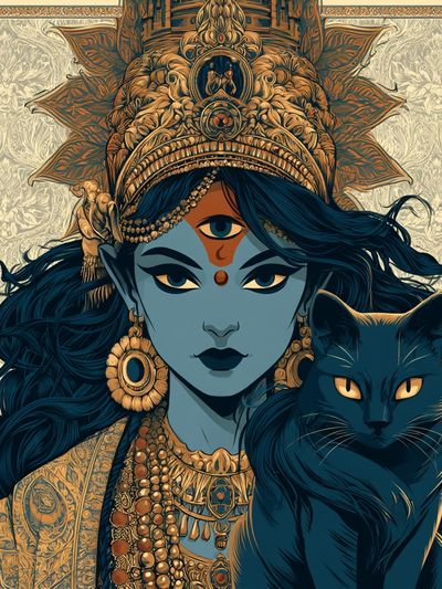 Divine Cat Goddess Illustration Poster. poster
