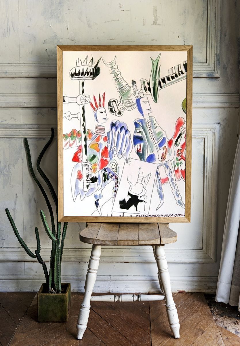 Abstract Figures Watercolor Print. — room view 1
