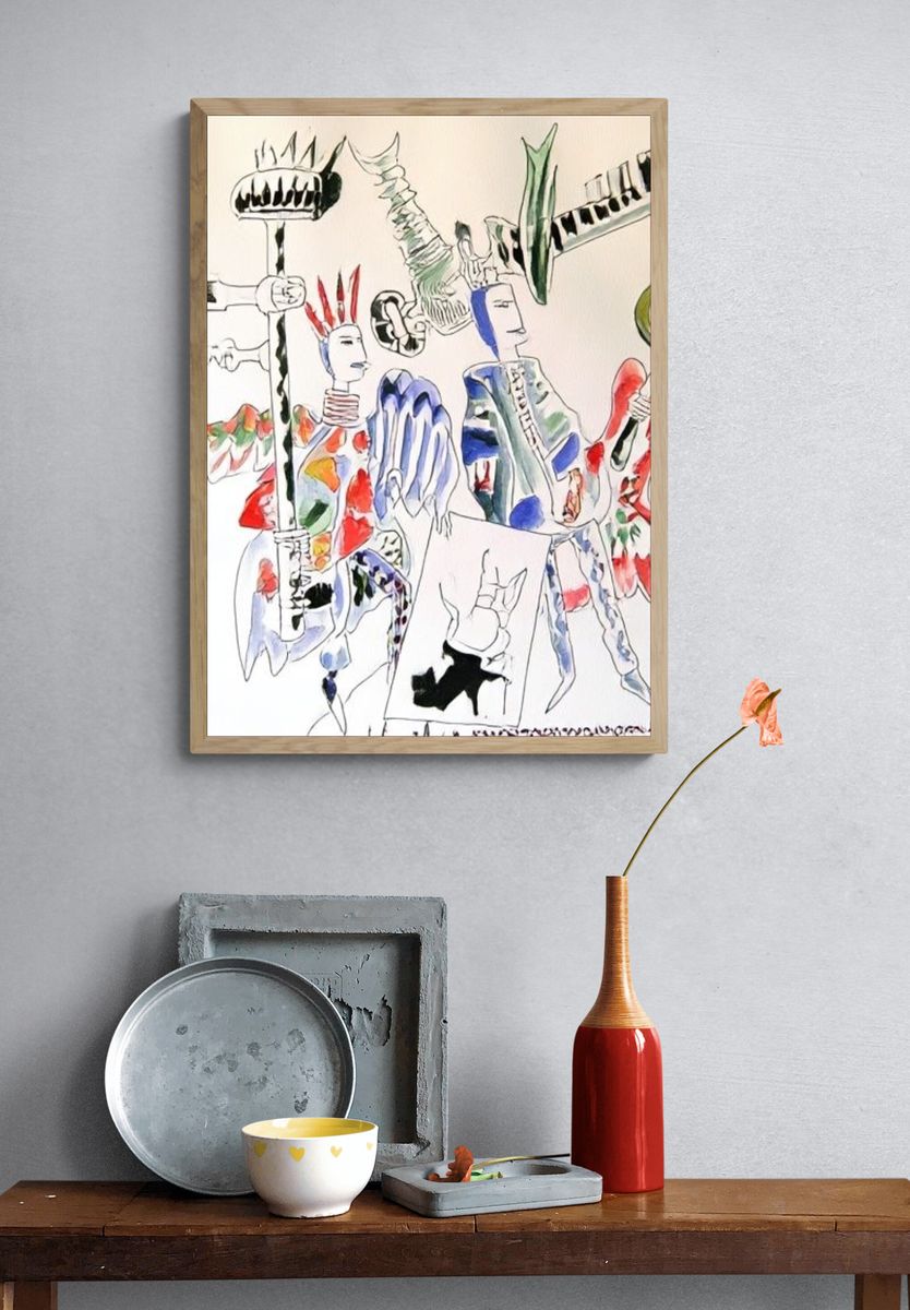 Abstract Figures Watercolor Print. — room view 3