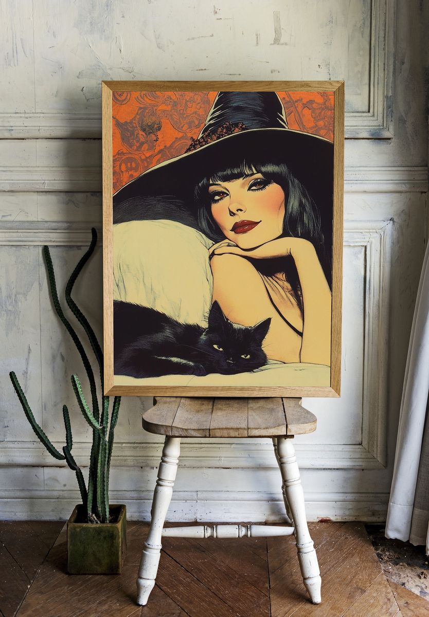Witchy Woman and Black Cat Poster. room preview