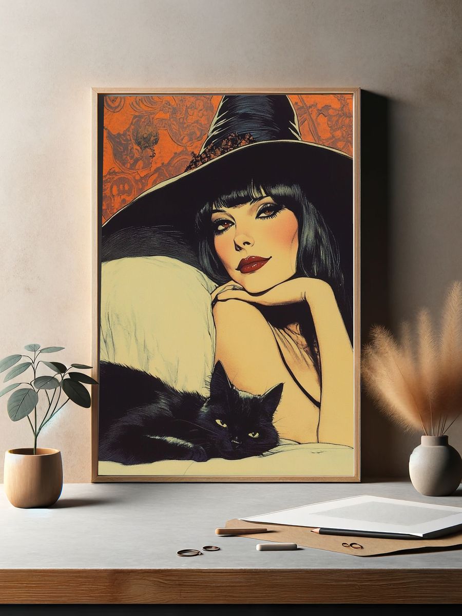 Witchy Woman and Black Cat Poster. — room view 2