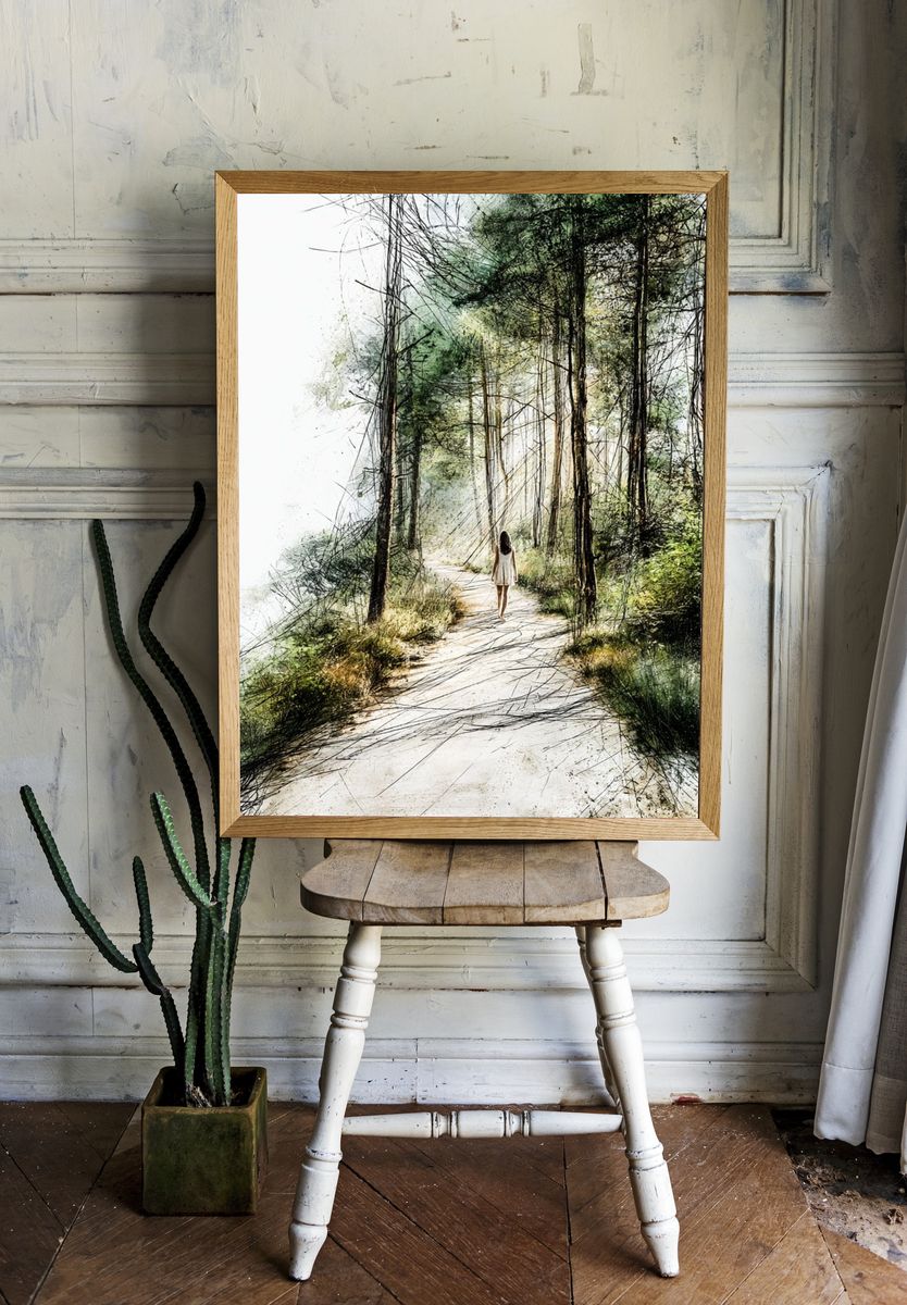 Forest Path Watercolor Poster. — room view 1
