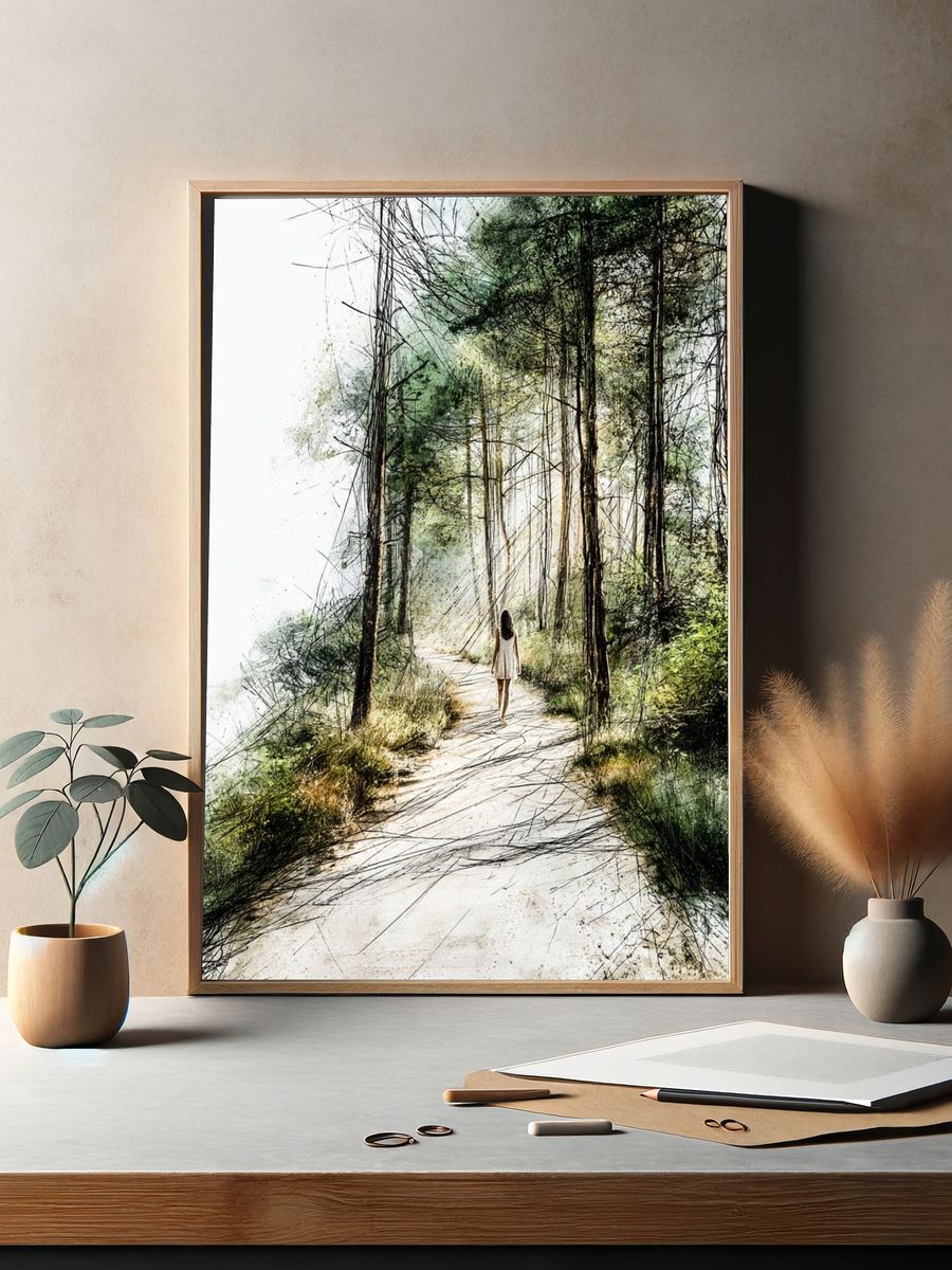 Forest Path Watercolor Poster. — room view 2